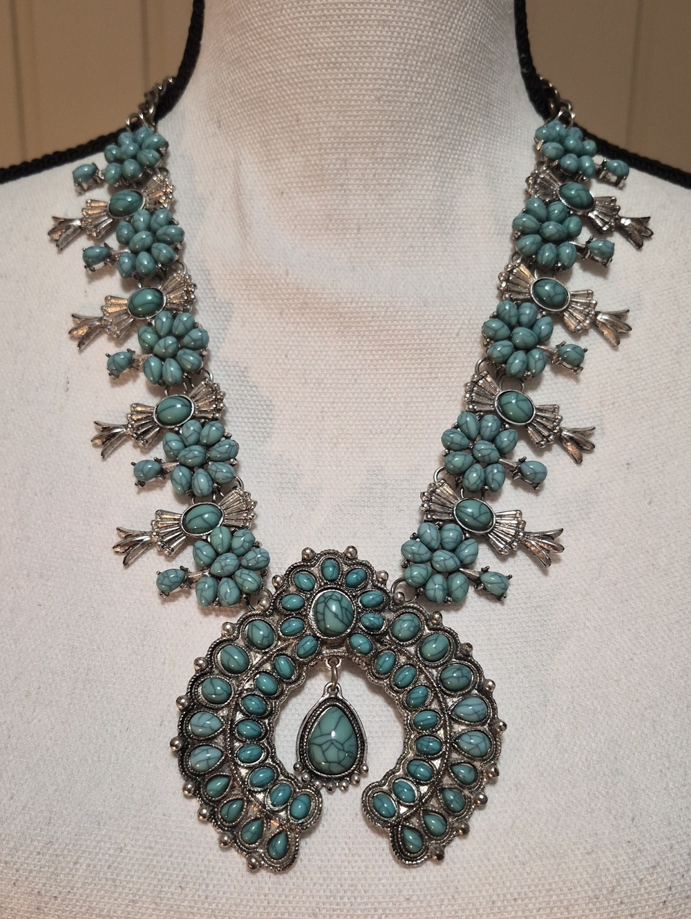 Western Turquoise Squash Blossom Necklace Large